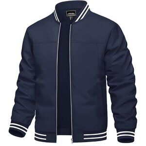 🆕Men's Navy Bomber Lightweight Casual Spring Fall Windbreaker Zip Up Jacket